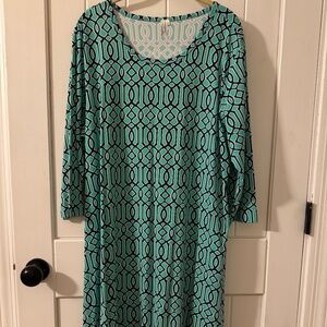 LuLu B Dress, Aqua-mint & Navy Geo Print, Size 1X
